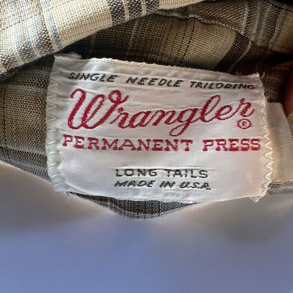 Vintage Wrangler Shirt X-Long Tails Single Needle Tailoring Men’s Sz M 16-30 - Picture 3 of 7